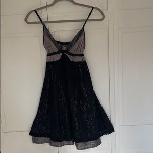 Vintage Free People Black, Taupe, and Silver Lace Slip Dress, Lingerie, Nightie